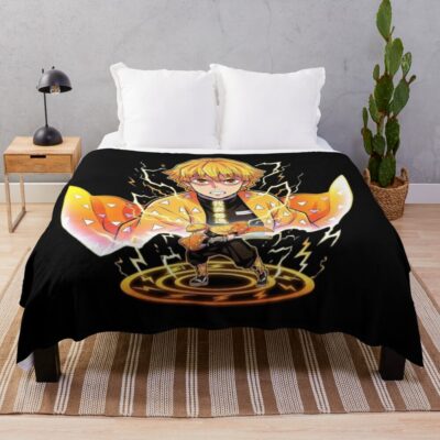 Zenitsu Agatsuma Thunder Breathing Anime Art Throw Blanket