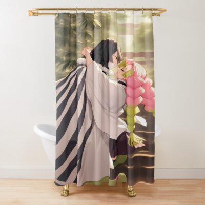 Mitsuri Kanroji Romantic Embrace Demon Slayer Anime Girl Shower Curtain