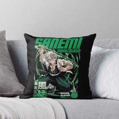 Sanemi Shinazugawa Wind Hashira Green Text Throw Pillow